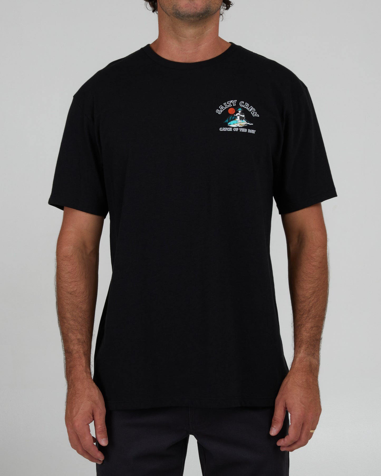 front view of Catch of the Day Black S/S Premium Tee