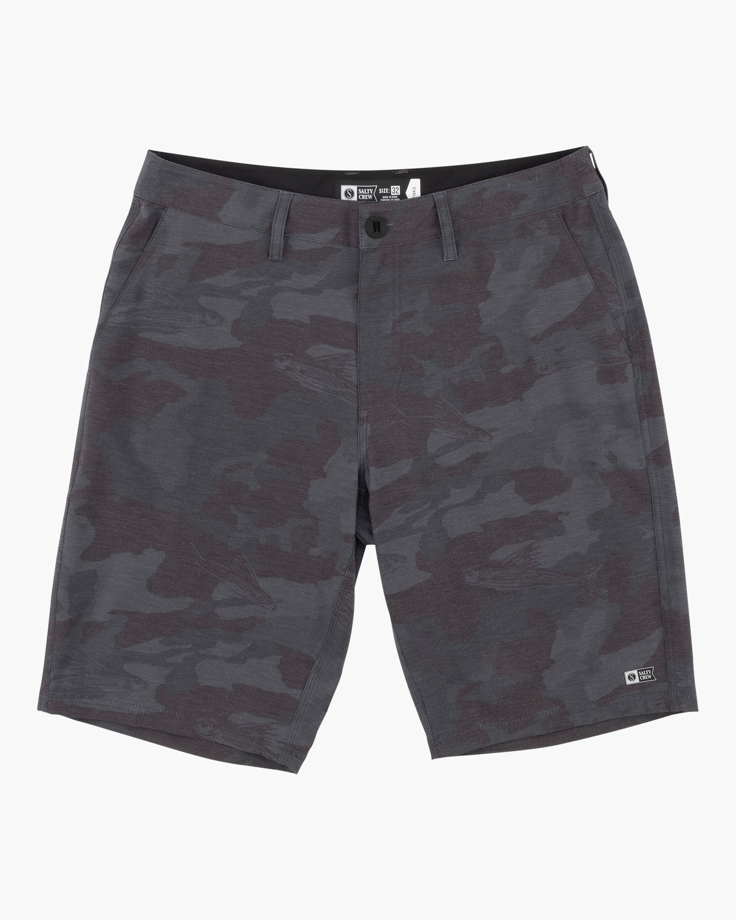 front view of Drifter 21" Black Camo Walkshort