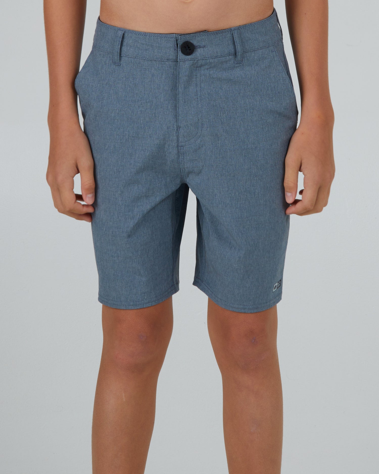 front view of on body of Drifter 2 Boys Dark Slate Hybrid Short