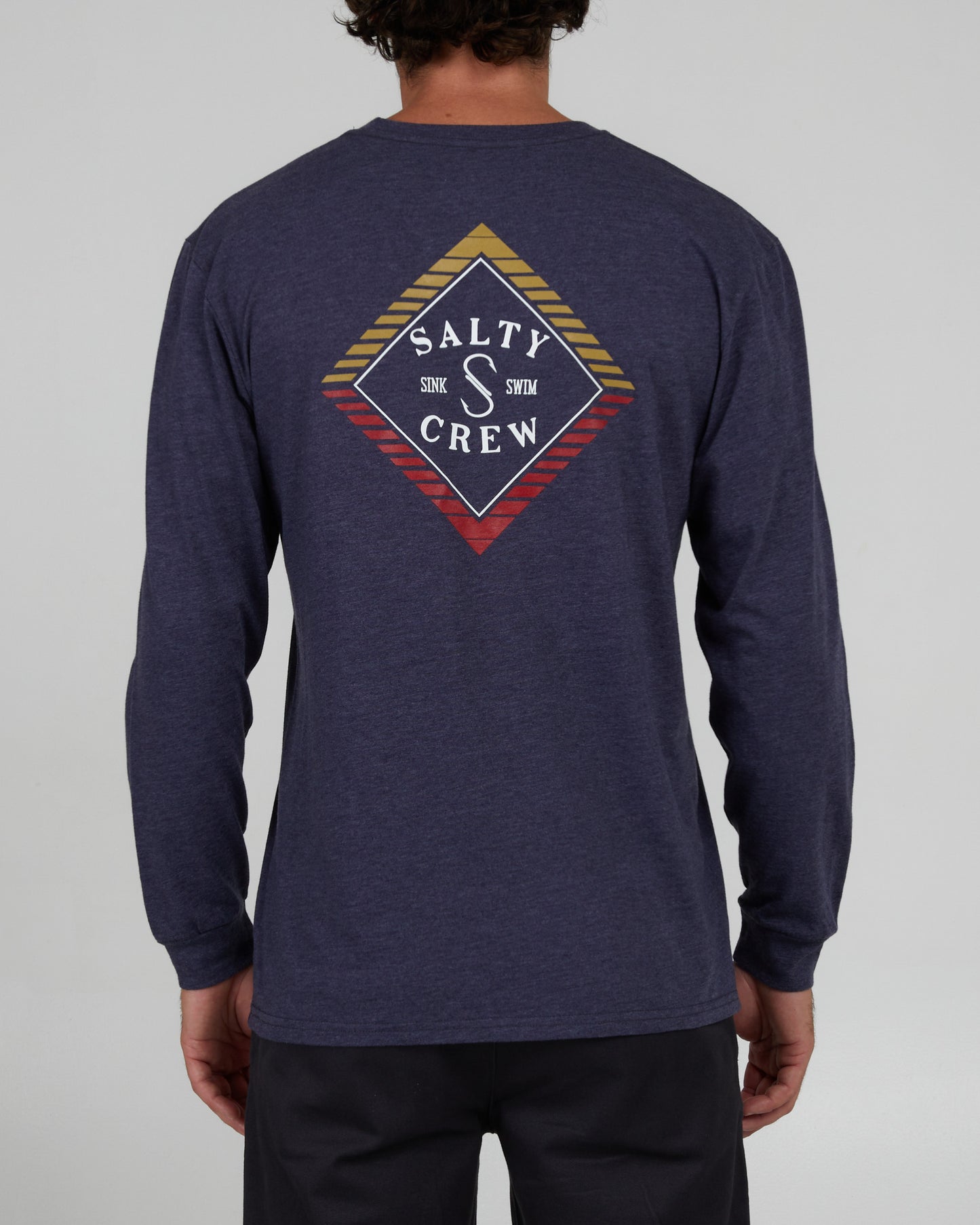 Back of the Faded Premium L/S Tee - Navy Heather. 