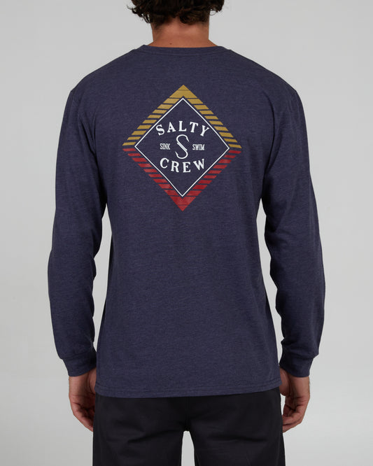 Back of the Faded Premium L/S Tee - Navy Heather. 