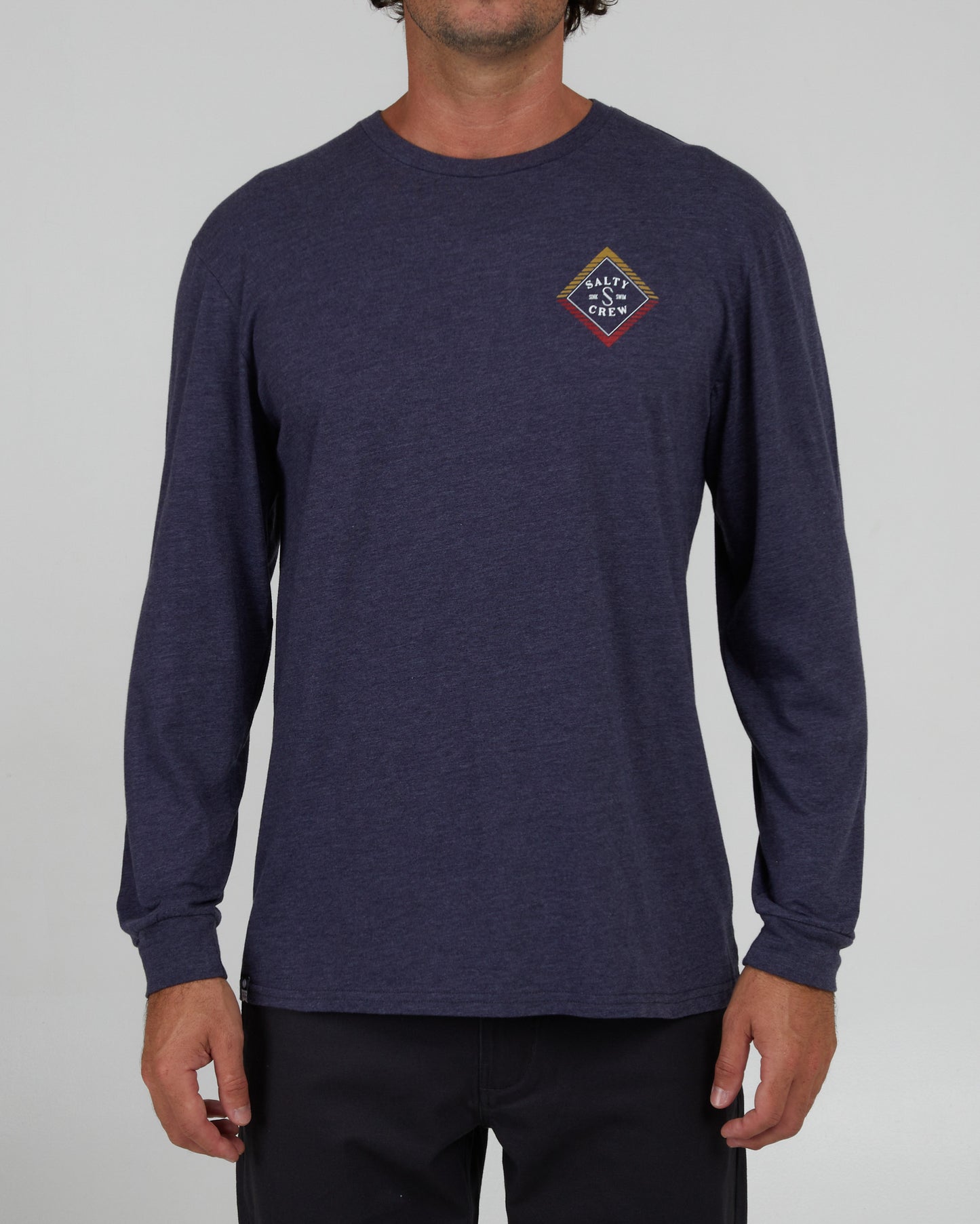 Front of the Faded Premium L/S Tee - Navy Heather. 