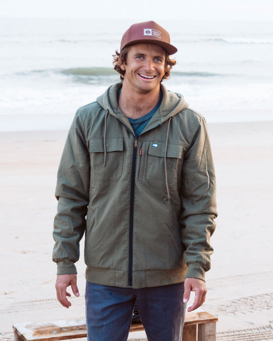 Lifestyle of the Fathom Jacket - Olive. 
