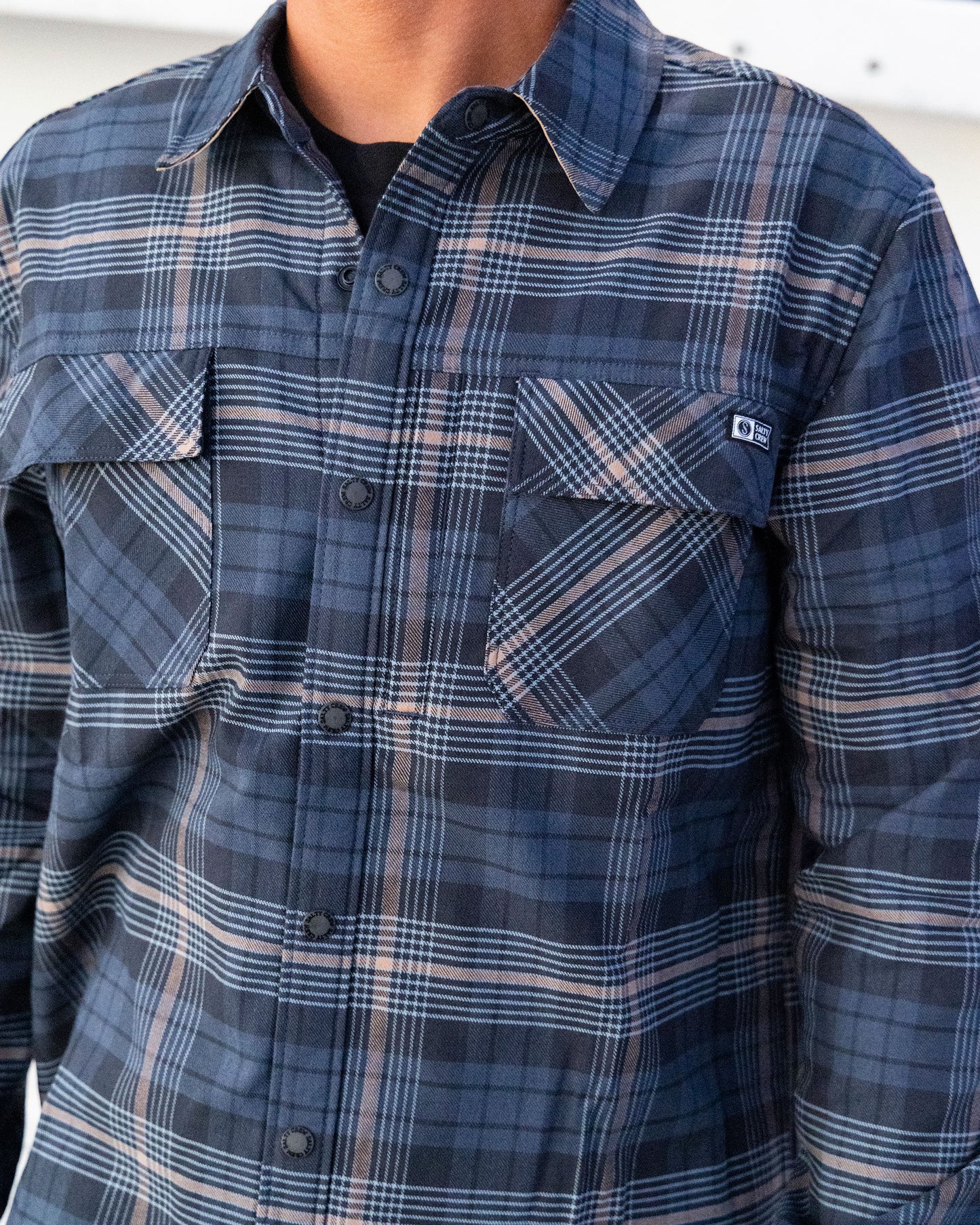 Alternate front view of the Fathom Tech Flannel - Navy Khaki. 