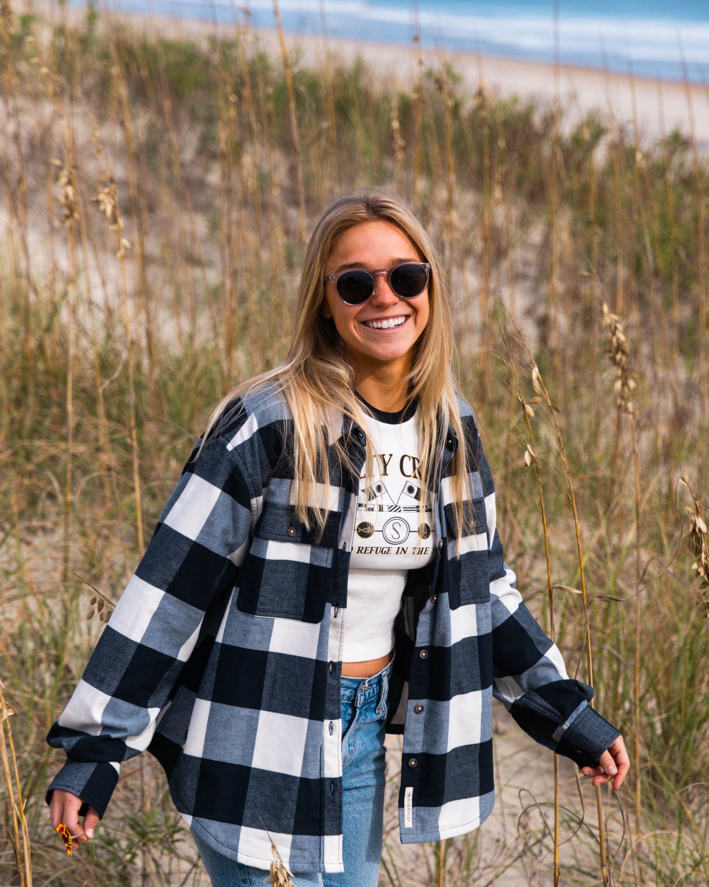 Lifestyle shot of the Fathom Flannel - Off White. 