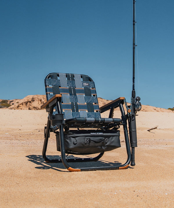 Lifestyle shot of the Parkit x Salty Crew Voyager Chair. 