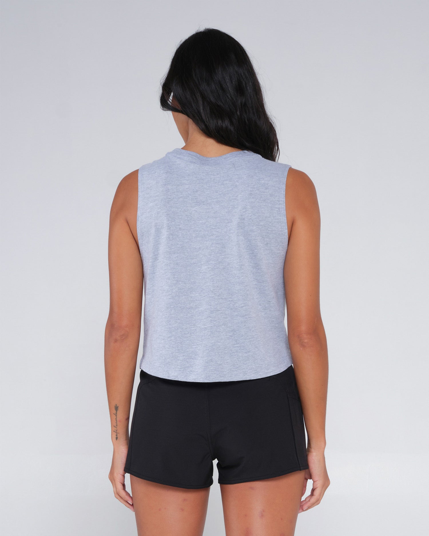 back view of Line Up Athletic Heather Cropped Tank
