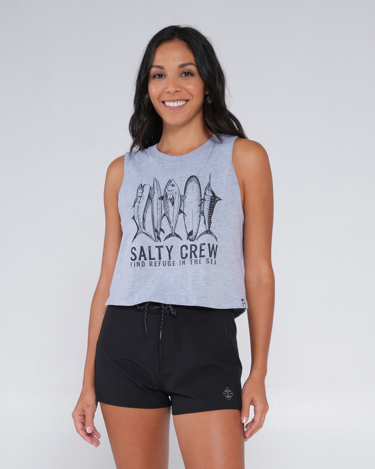 front view of Line Up Athletic Heather Cropped Tank