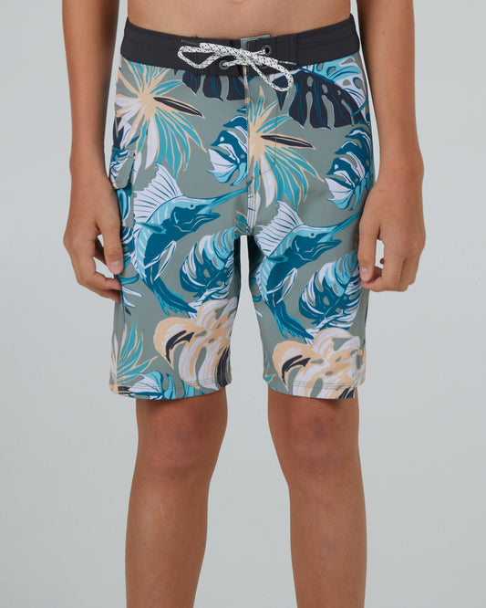 front view of Lowtide Boys Dusty Sage Boardshort