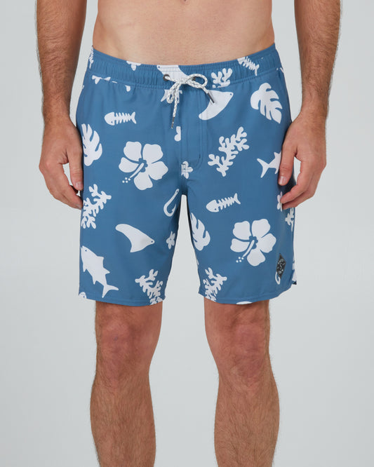 front view of Lowtide Slate/White Elastic Boardshort
