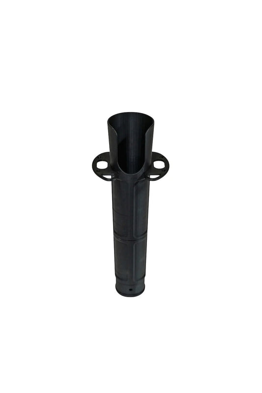The PARKIT Co. Parkit x Salty Crew Voyager Accessory Mount is a black plastic, cylindrical rod holder with side mounting holes and a flared top, designed for secure rod placement on flat surfaces.