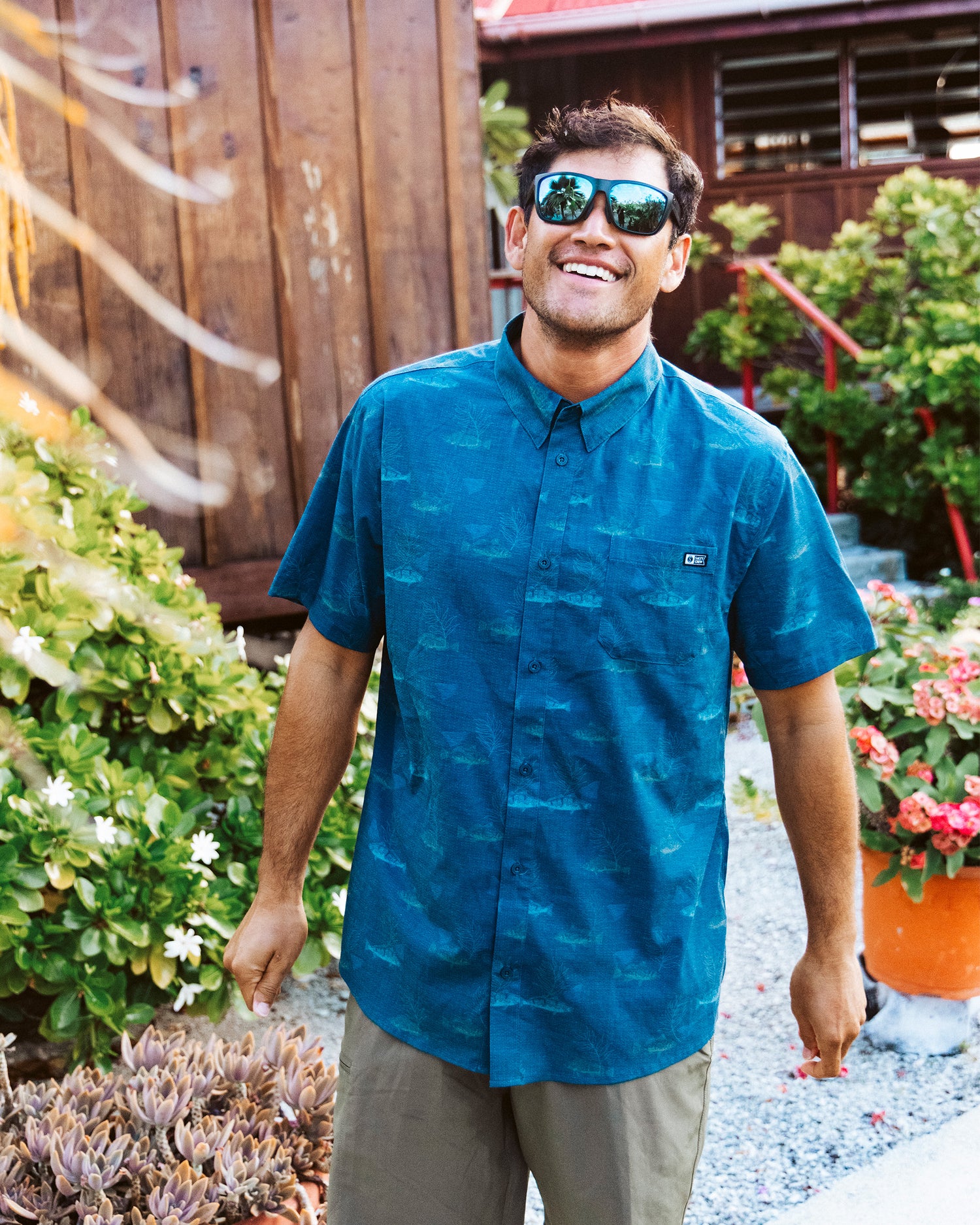 Breezer Perforated Button Up - Navy | Salty Crew
