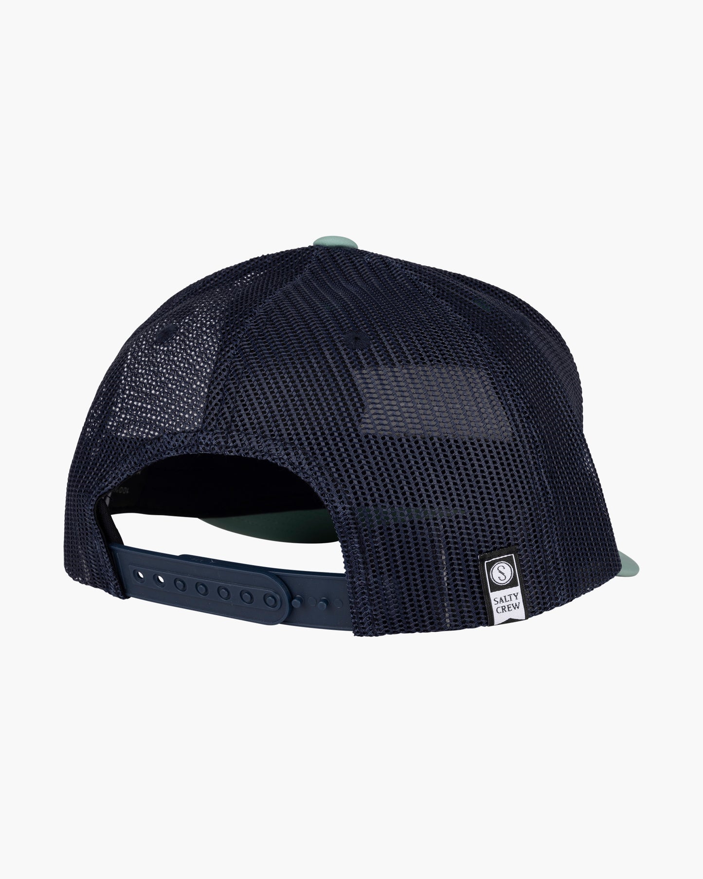 Back of the Pinnacle 2 Spinach/Navy Retro trucker
