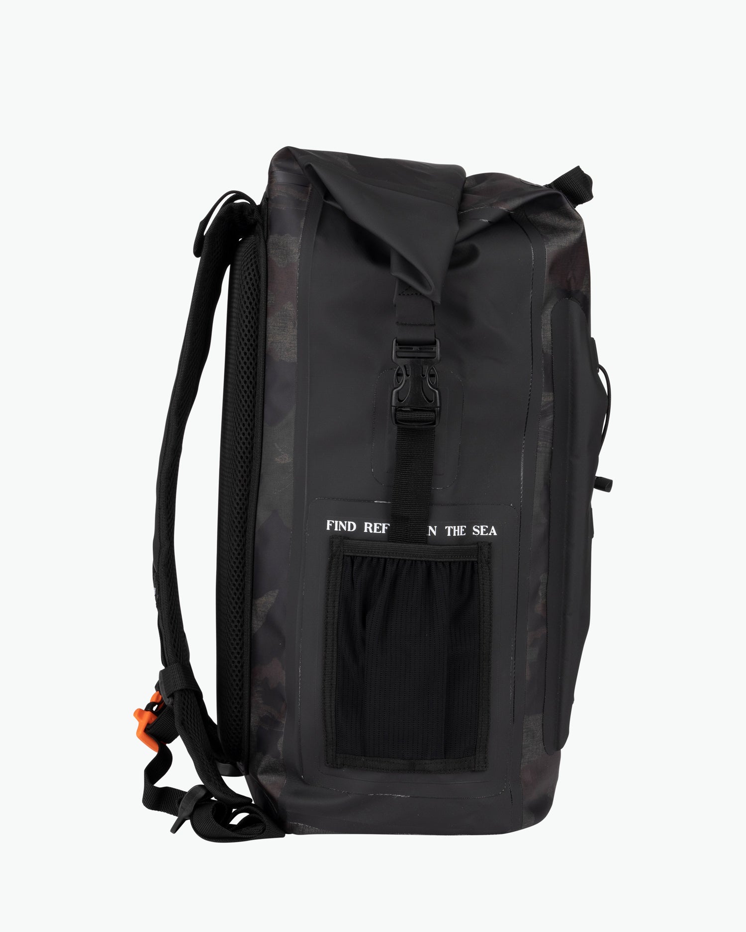 profile of Voyager Camo Roll Top Backpack