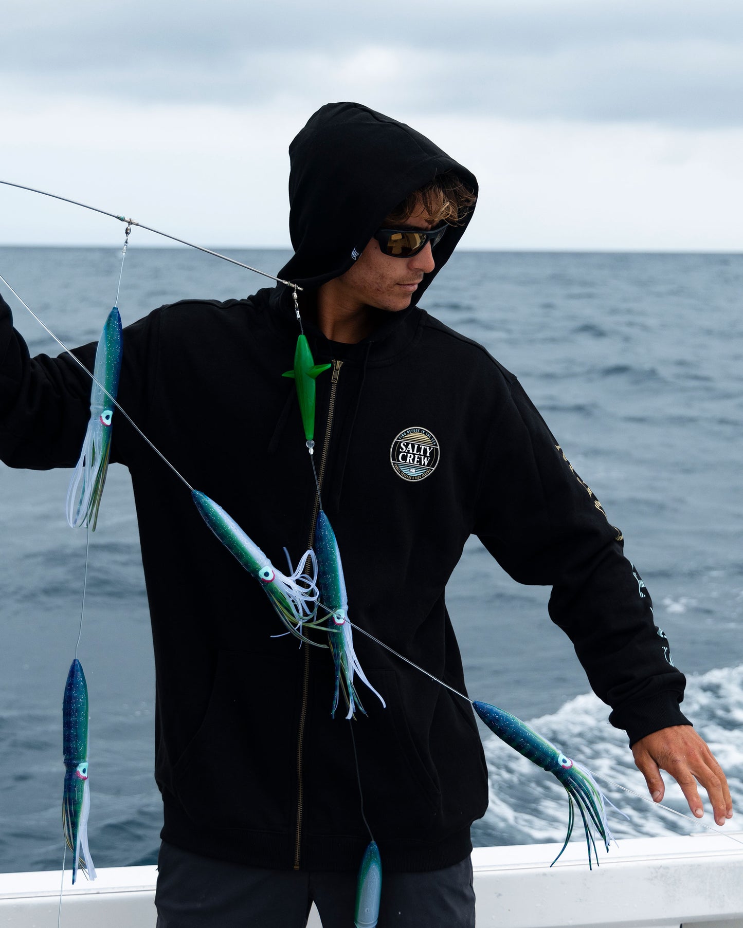 Lifestyle shot of the Simple Fade Zip Fleece Hoodie - Black. 