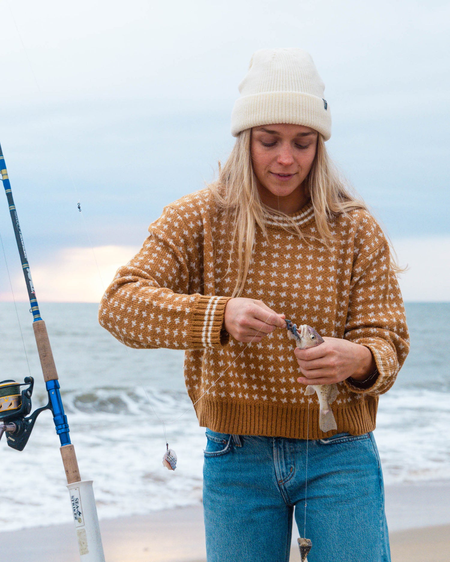 Lifestyle shot of the Starlight Sweater - Bronze. 
