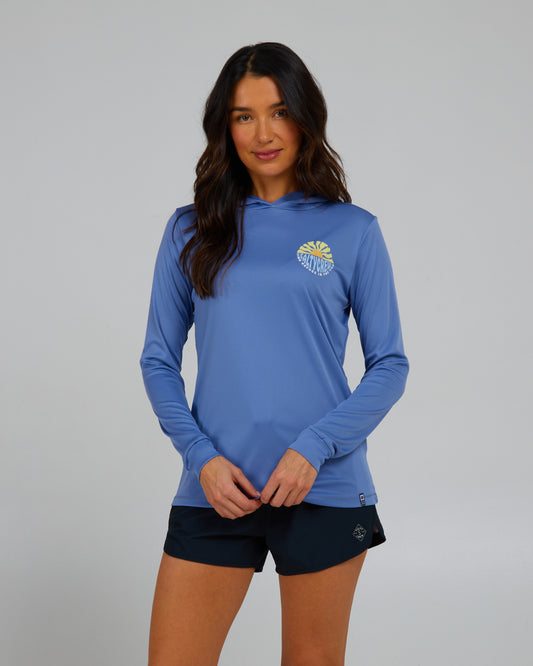 front view of Sun Days Blue Dusk Hooded Sunshirt