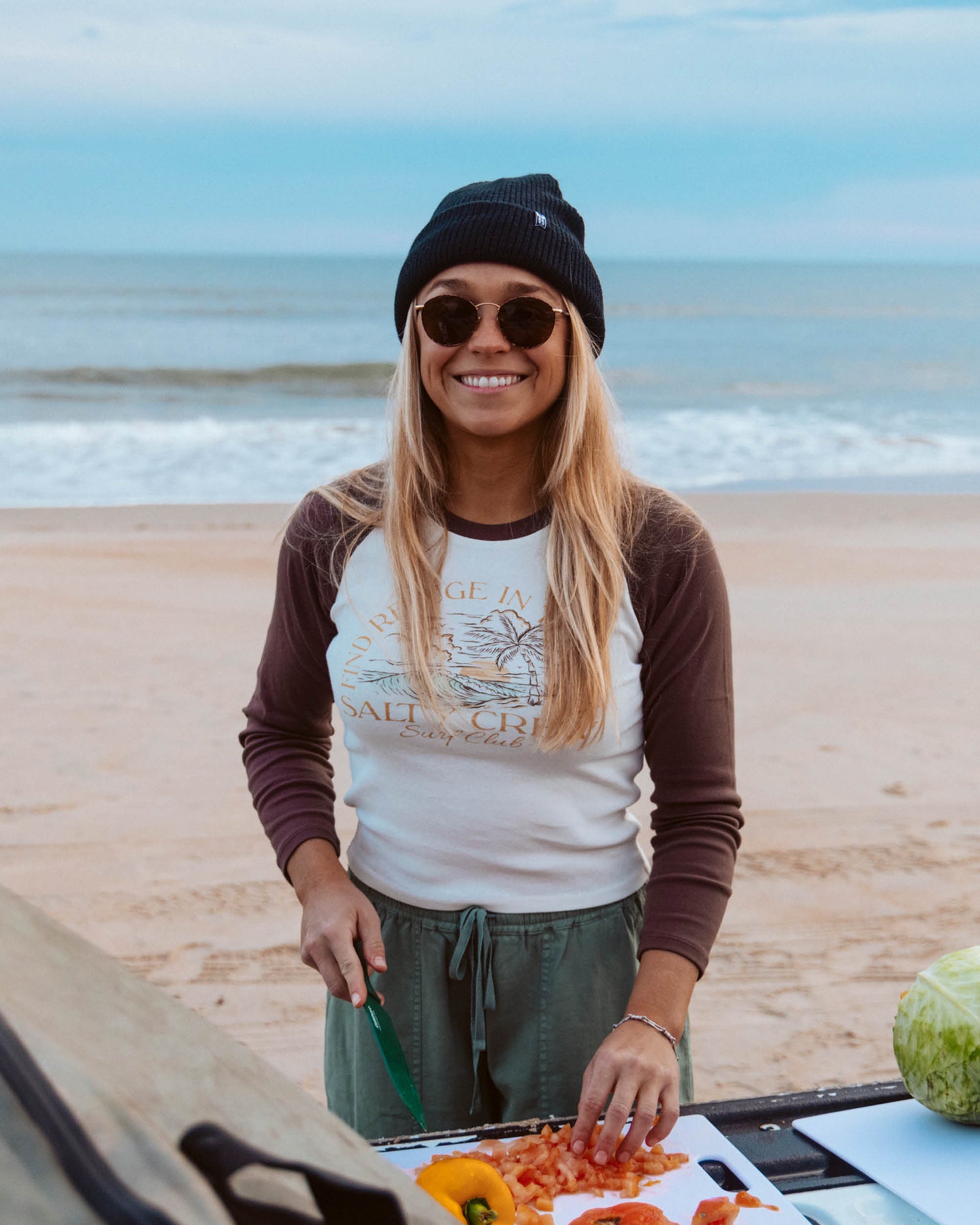 Lifestyle shot of the Surf Club Long Sleeve - Espresso. 