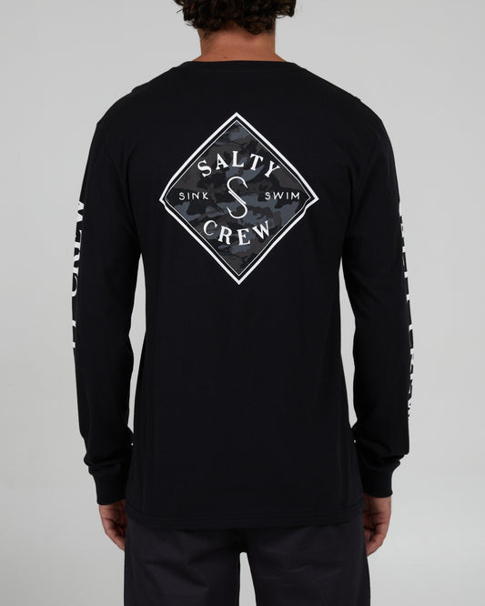 back view of Tippet Camo Fill Black L/S Premium Tee