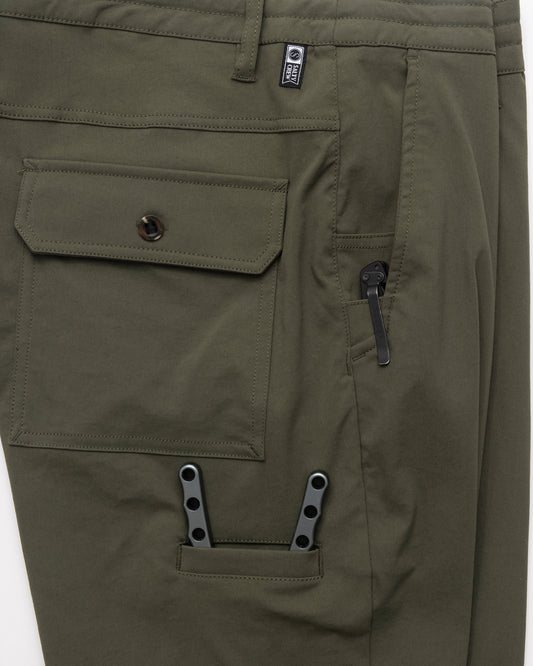 Alternate profile view of the Transom Tech Short - Dusty Olive. 