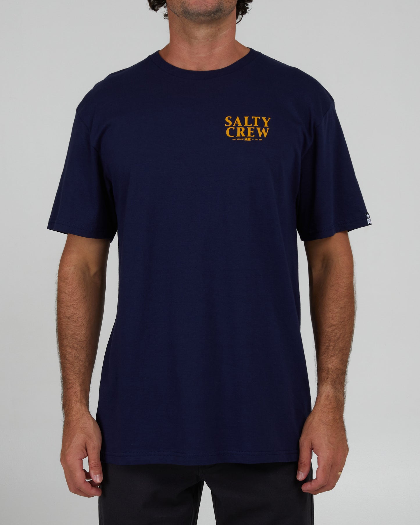 front view of Yellowfin Navy S/S Standard Tee