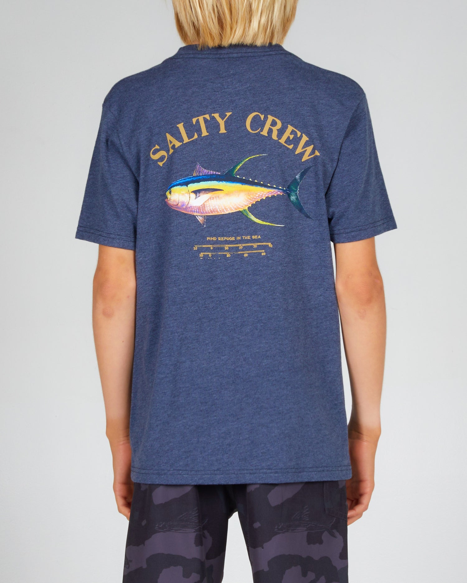 back graphic of Ahi Mount Boys Navy Heather S/S Tee