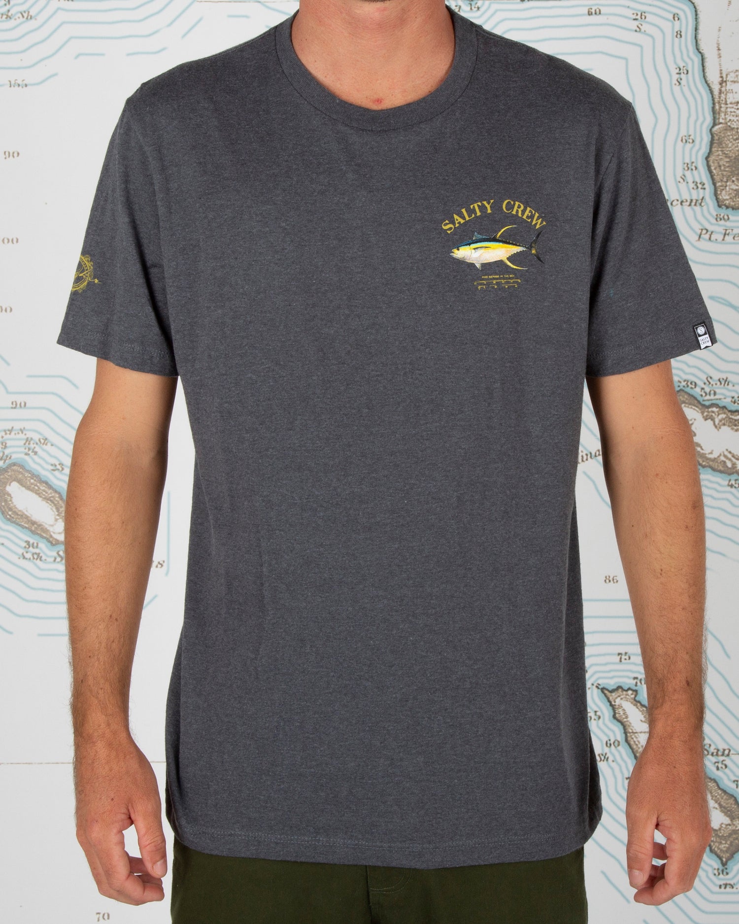 On body front of Ahi Mount Grey Heather S/S Standard Tee