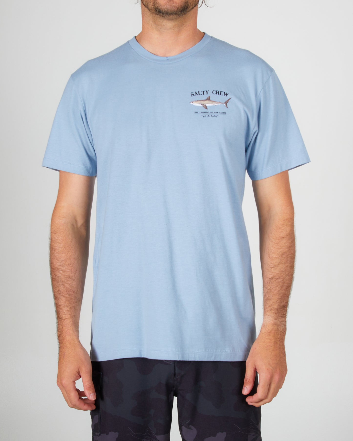 on body front of the Bruce Marine Blue S/S Premium Tee