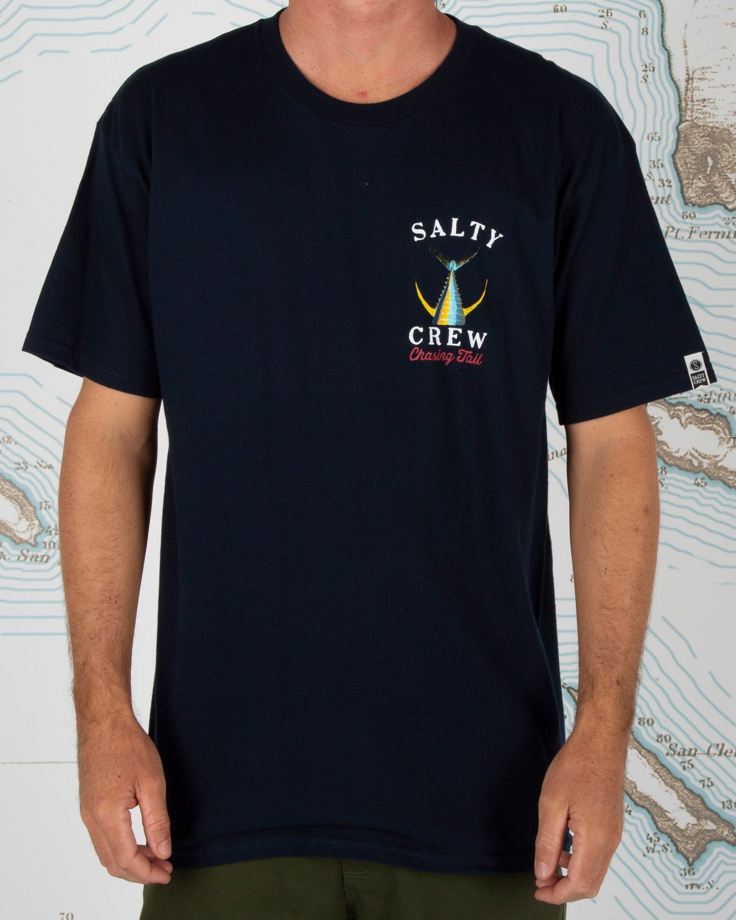 On body front of Tailed Navy S/S Standard Tee