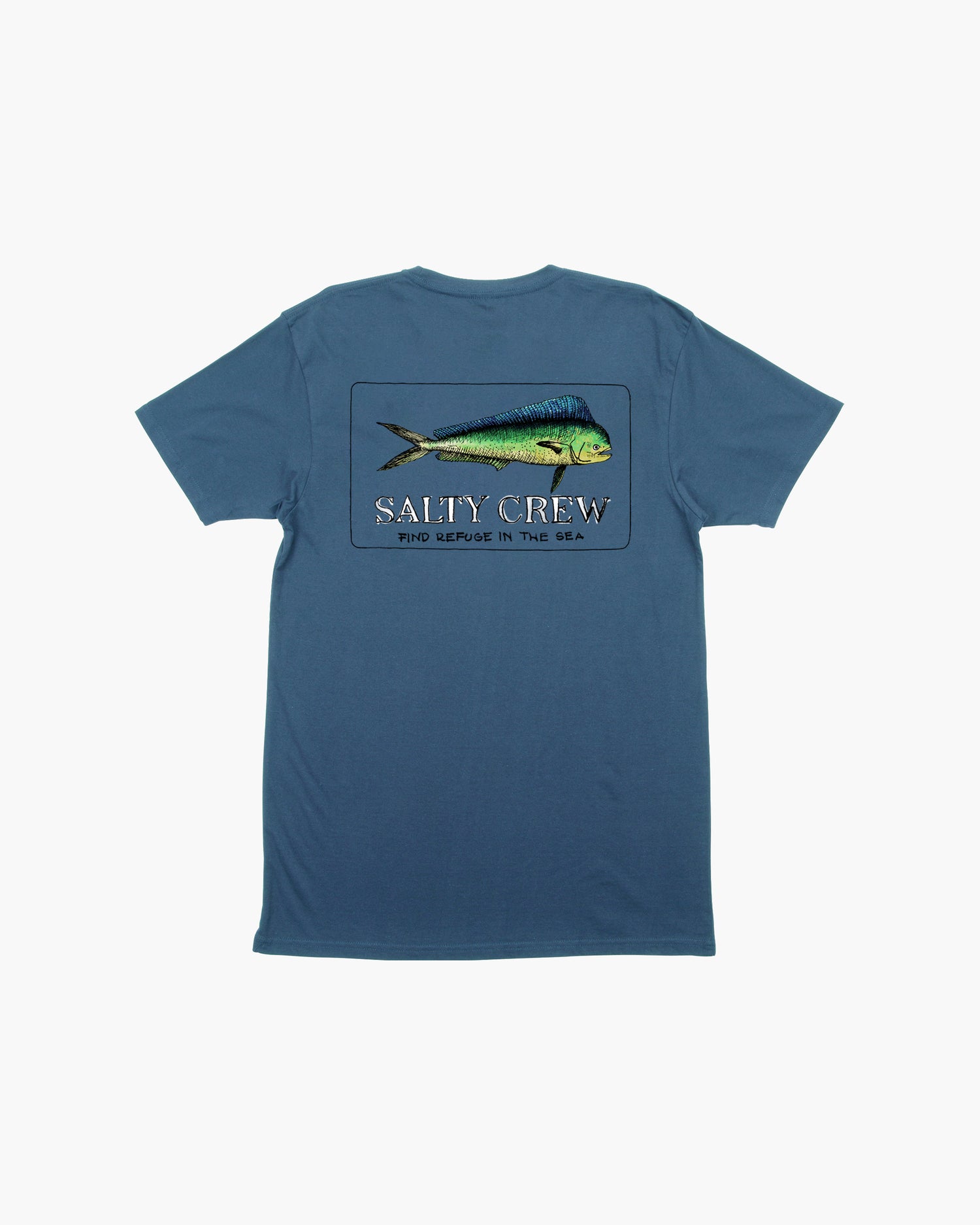 Off body back of El Dorado Harbor Blue S/S Premium Tee