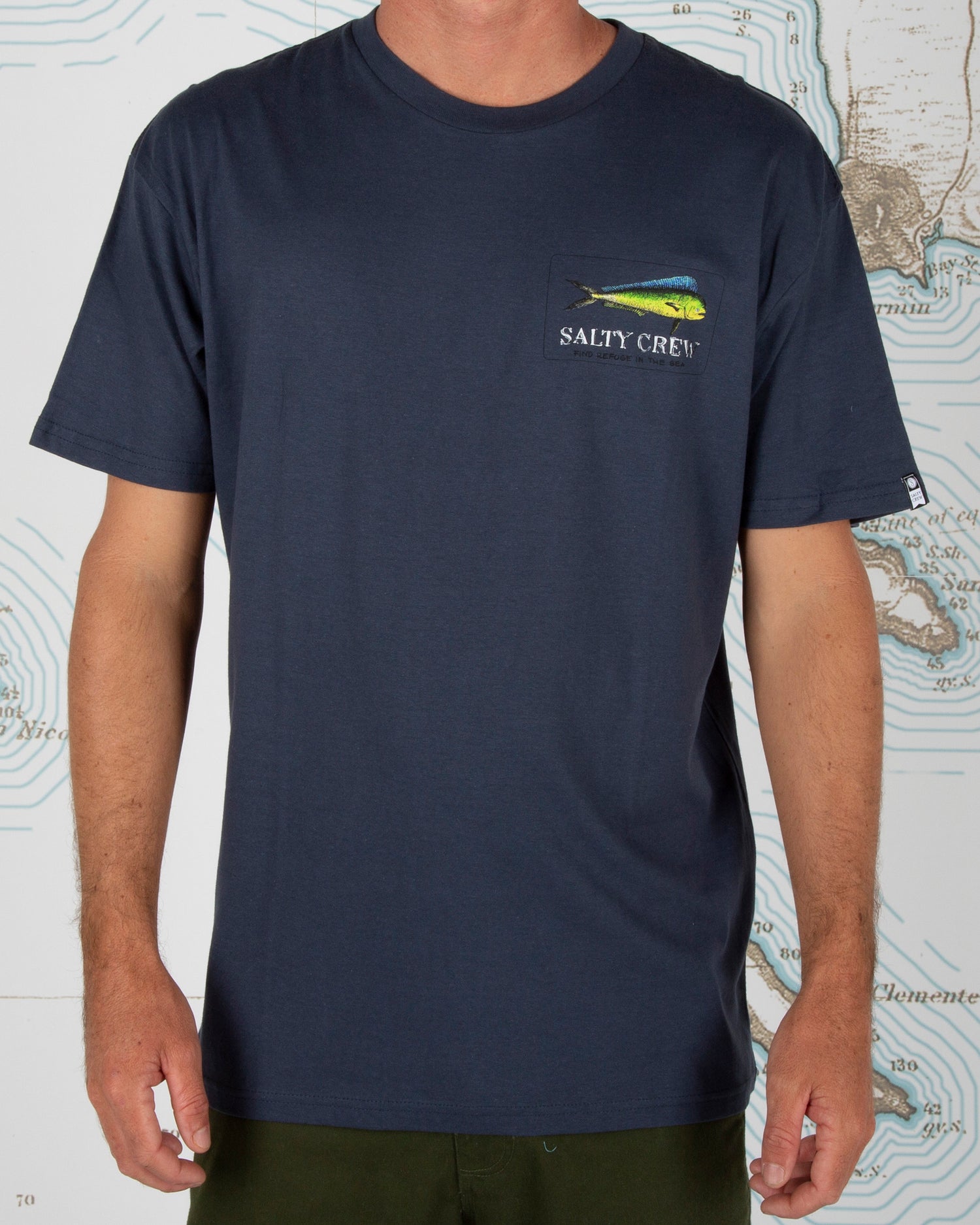 On body front of El Dorado Harbor Blue S/S Premium Tee