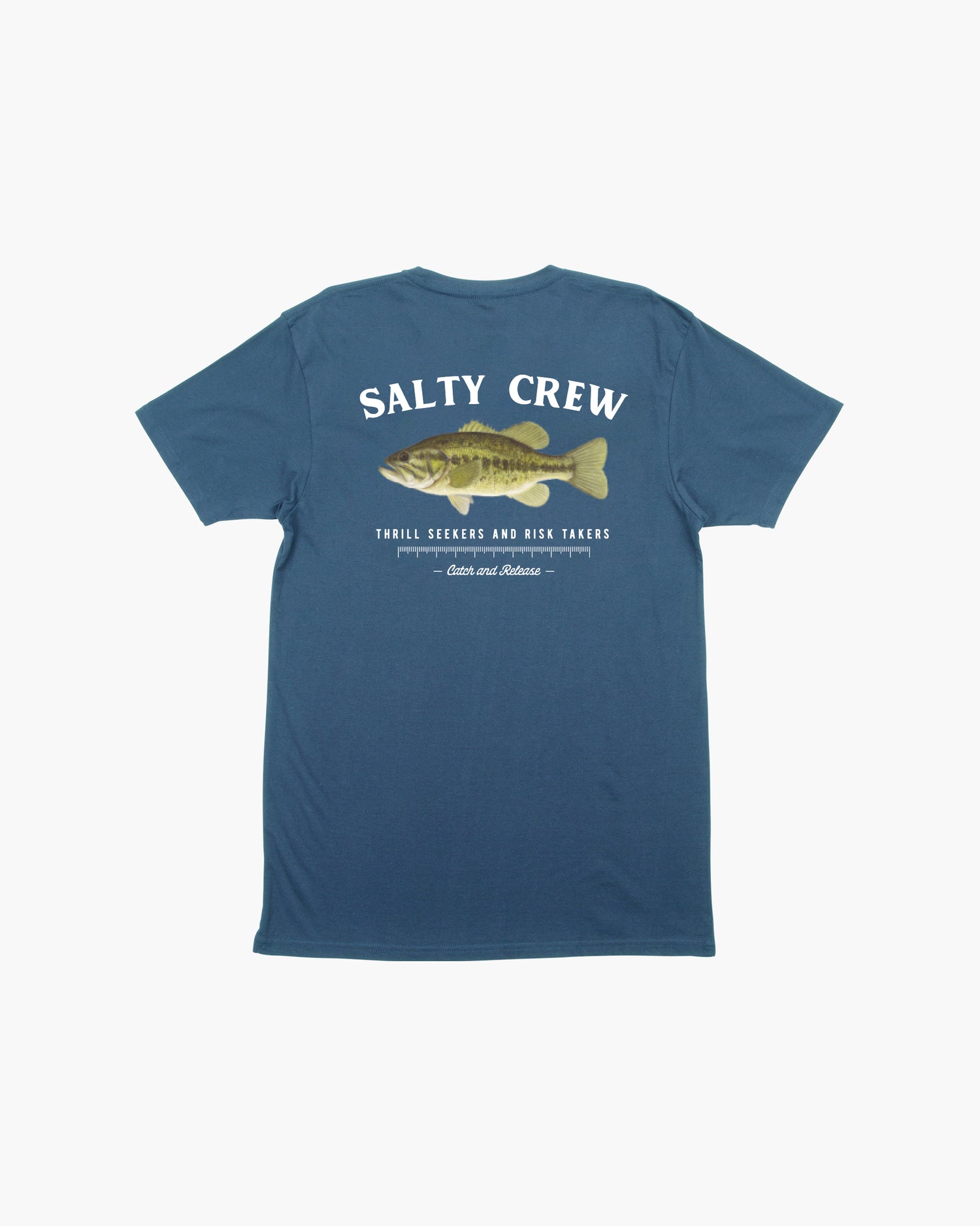 Off body back of Bigmouth Harbor Blue S/S Premium Tee