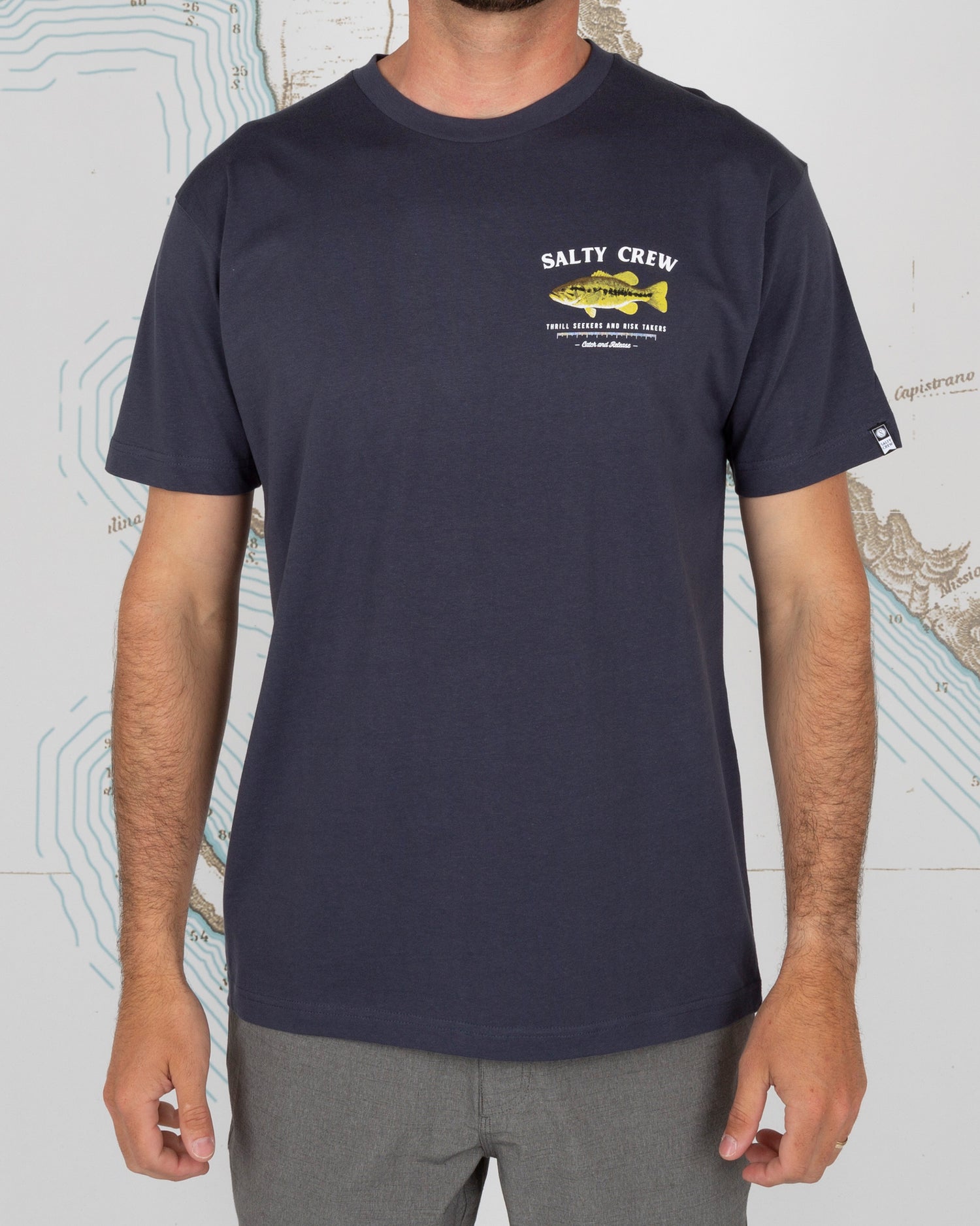 On body front of Bigmouth Harbor Blue S/S Premium Tee