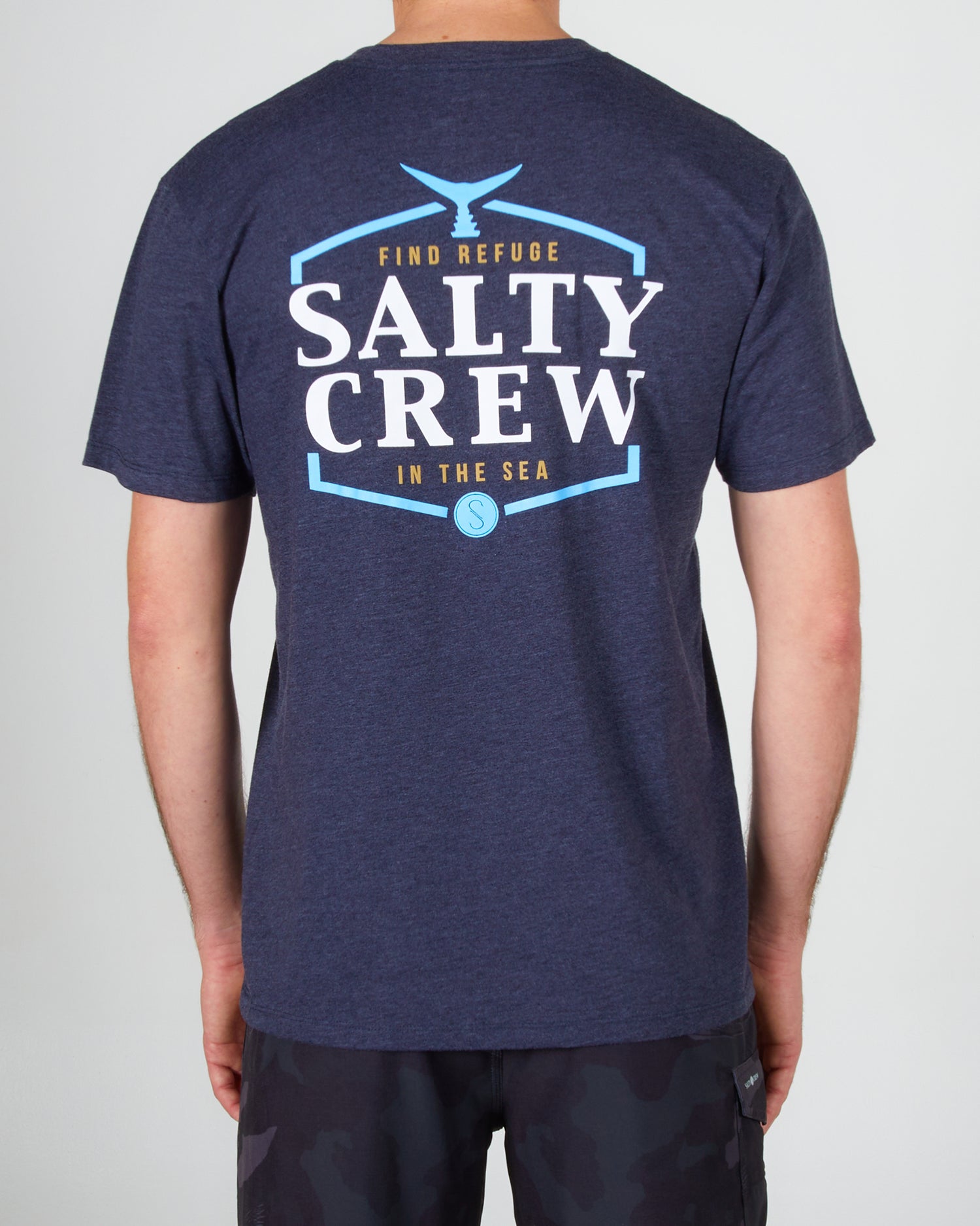 on body back of the Skipjack Navy Heather S/S Premium Tee