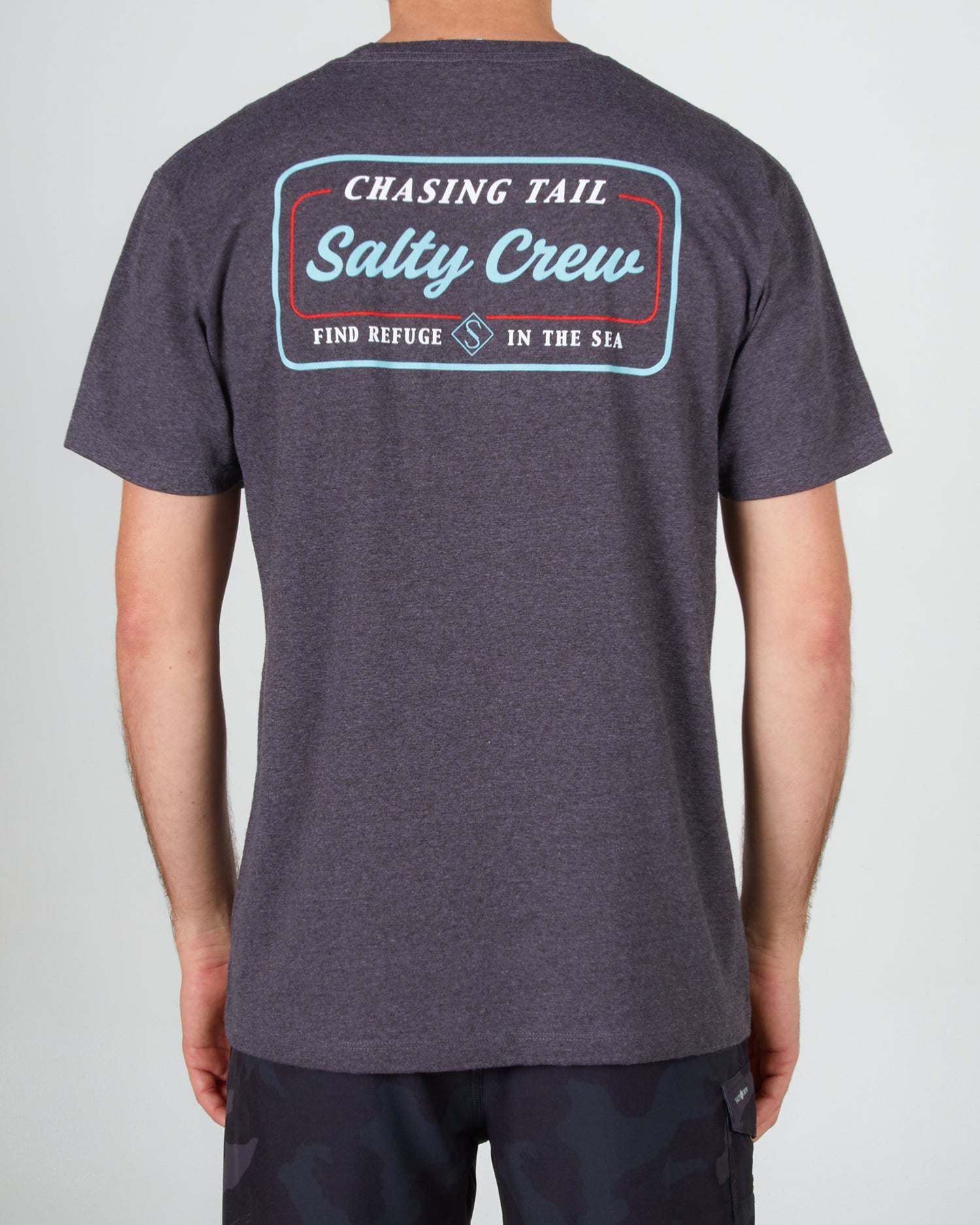 on body back of the Marina Charcoal Heather S/S Standard Tee