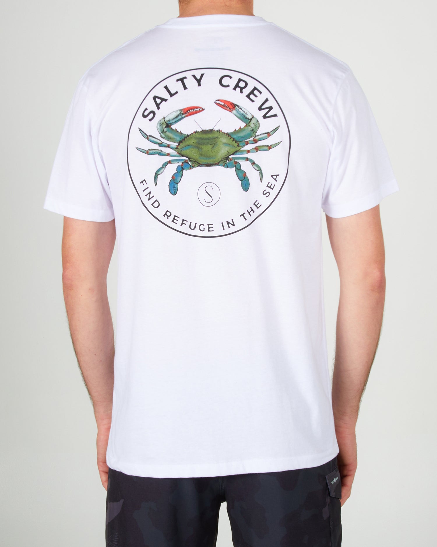 on body back of the Blue Crabber Sea Foam S/S Premium Tee