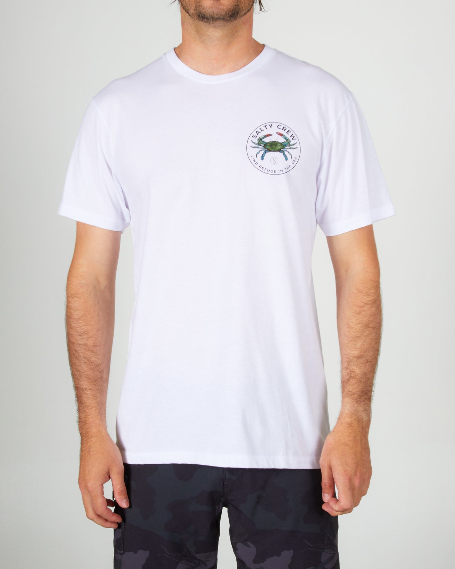 front view of Blue Crabber Sea Foam S/S Premium Tee