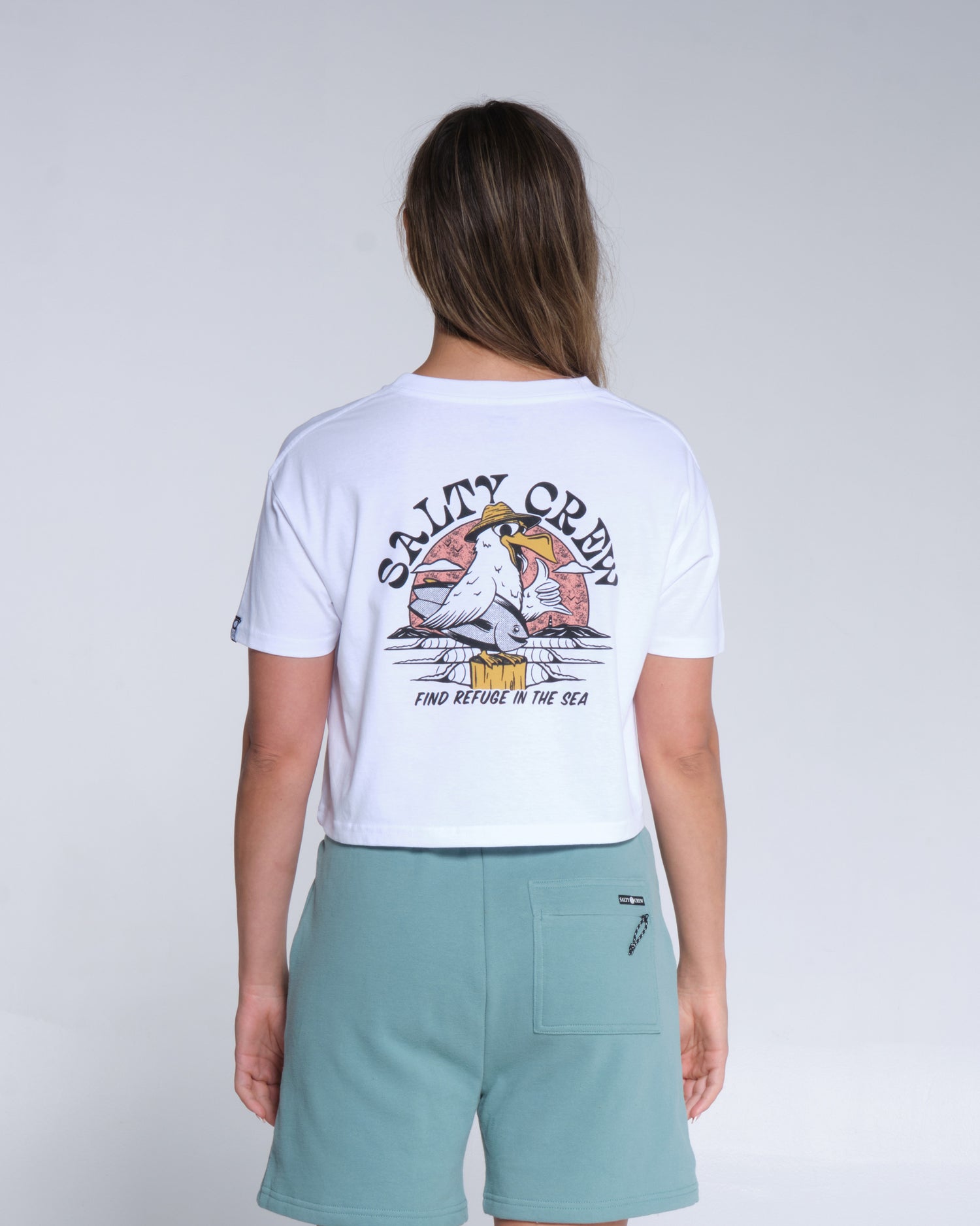 back graphic of Gone Fishin White Crop Tee