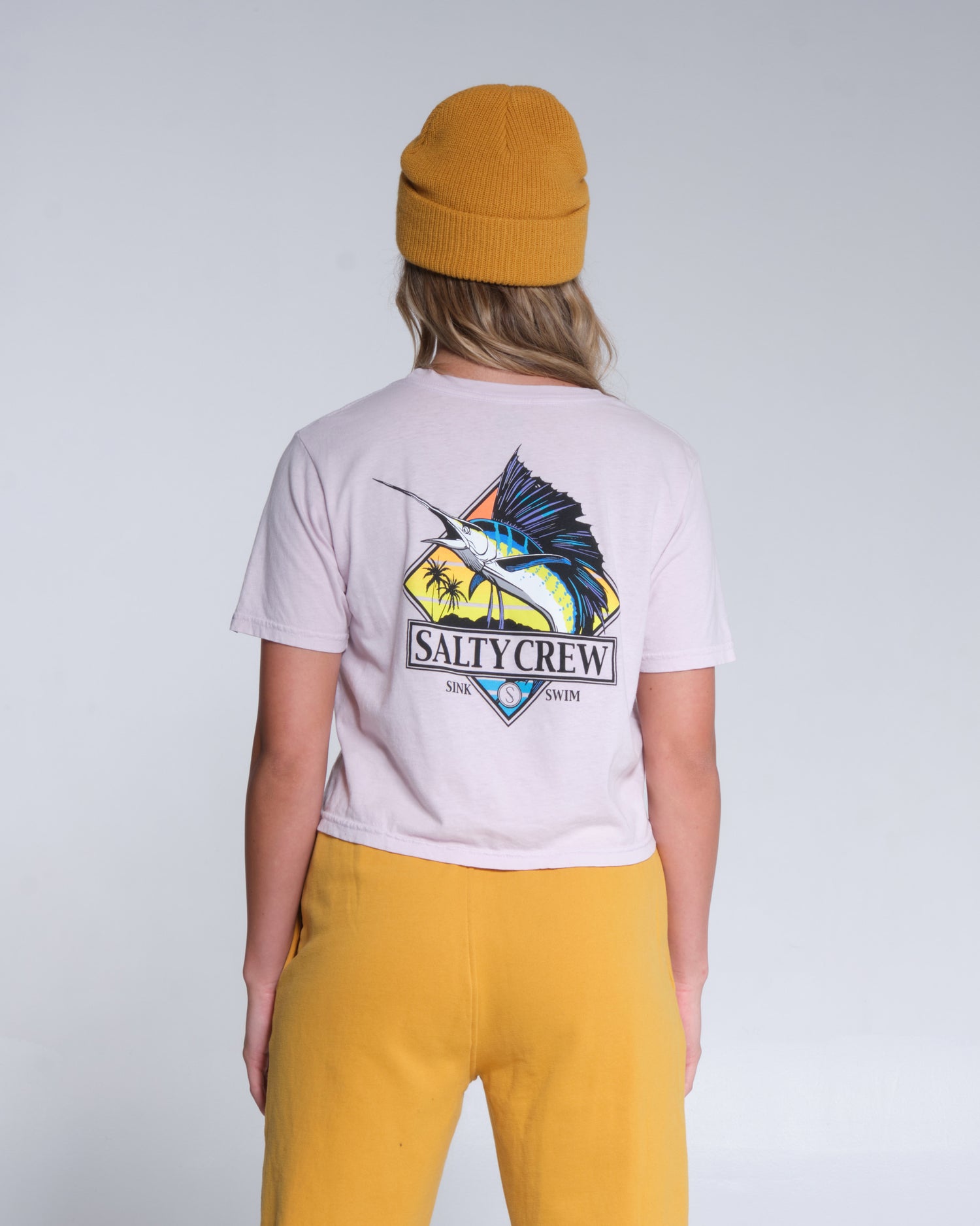On body back of the Go Sailin Lavender Fog Crop Boyfriend Tee