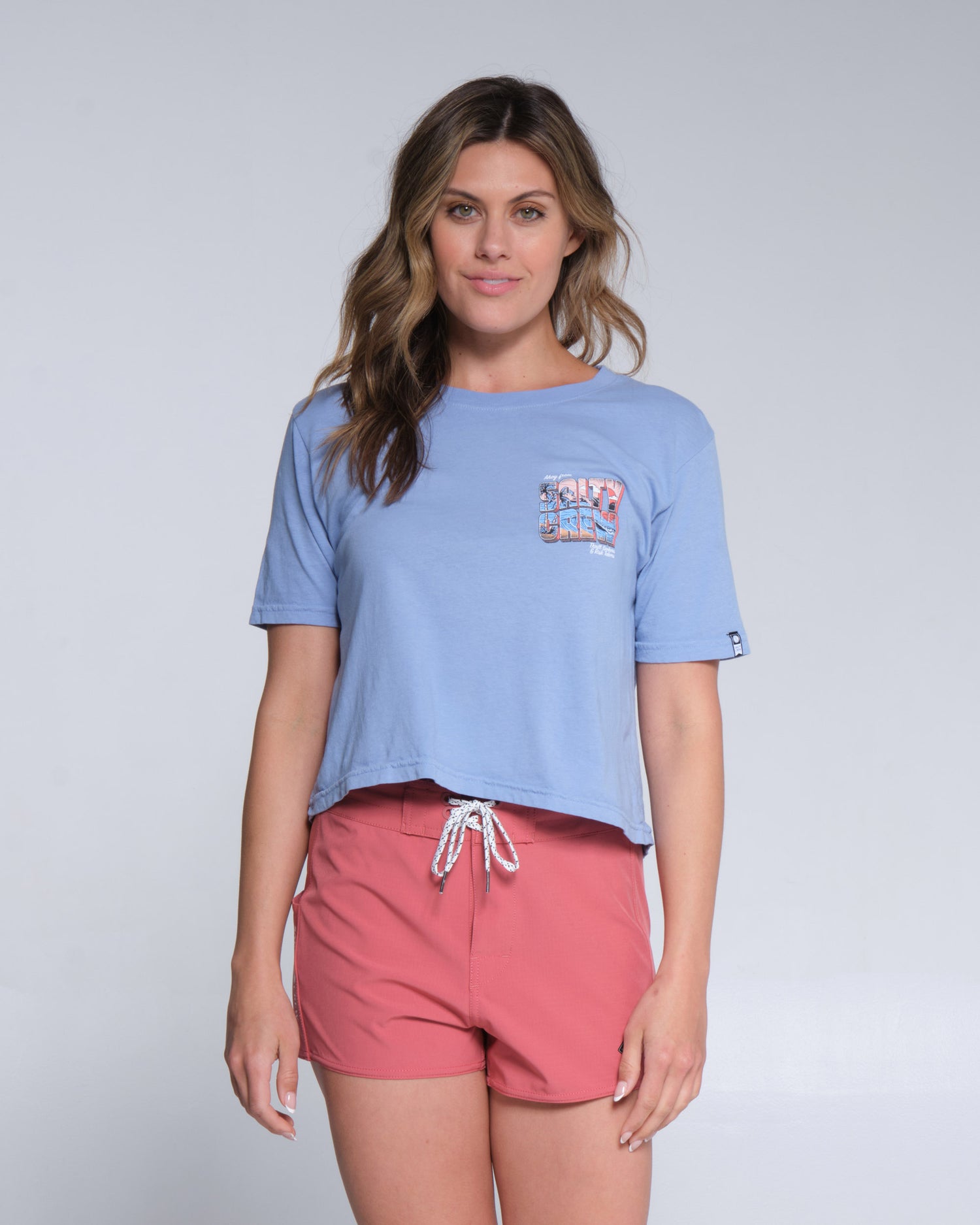 On body front of the Ahoy Marine Blue Crop Boyfriend Tee