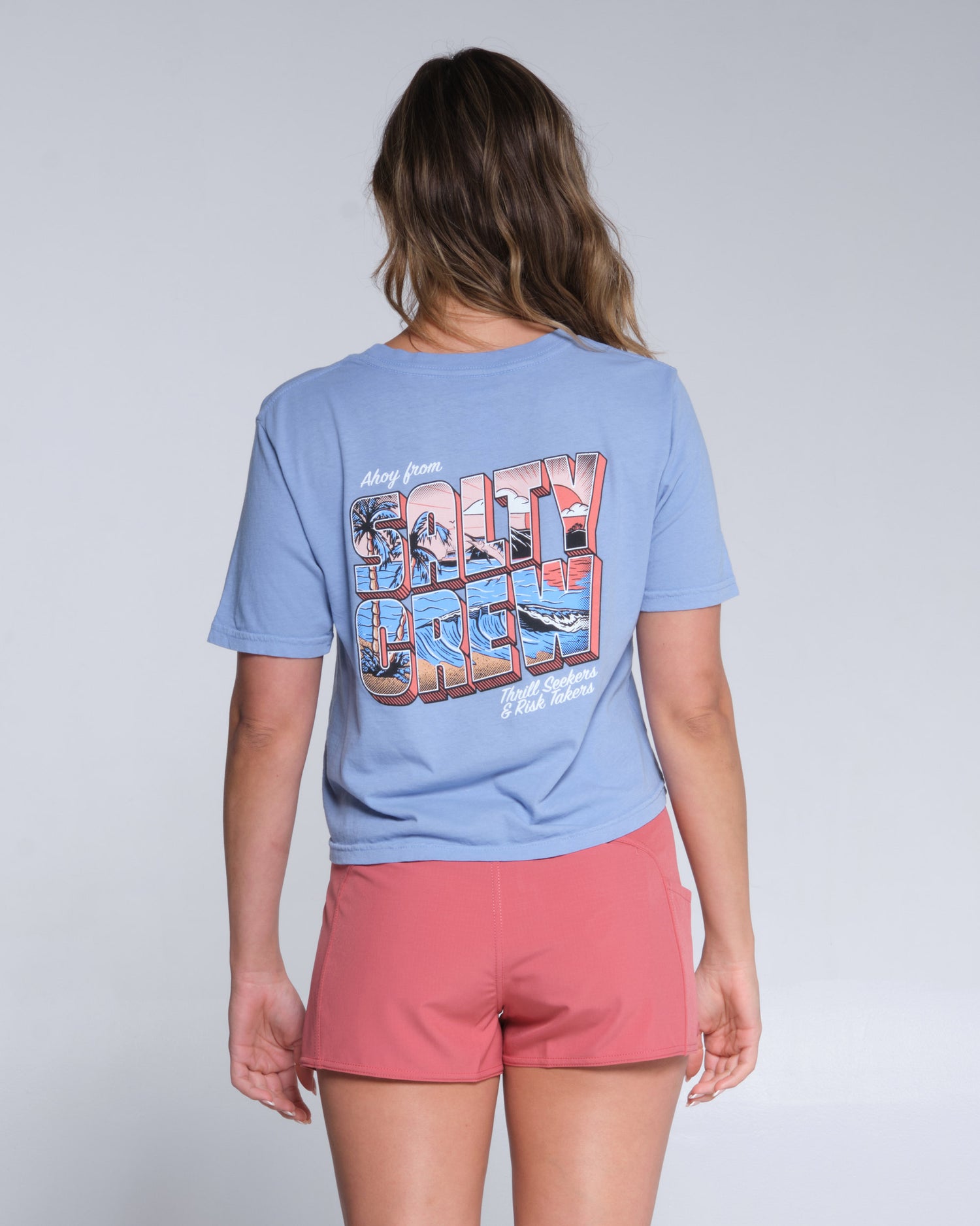 On body back of the Ahoy Marine Blue Crop Boyfriend Tee