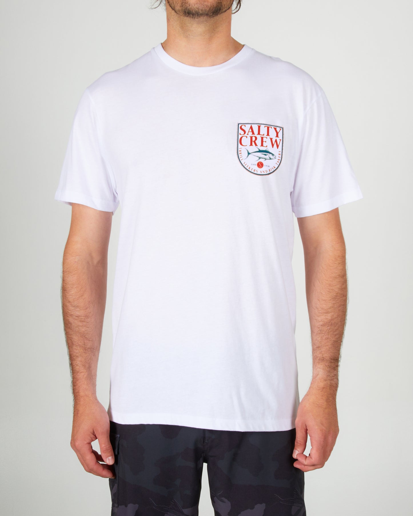 on body front of the Current White S/S Standard Tee