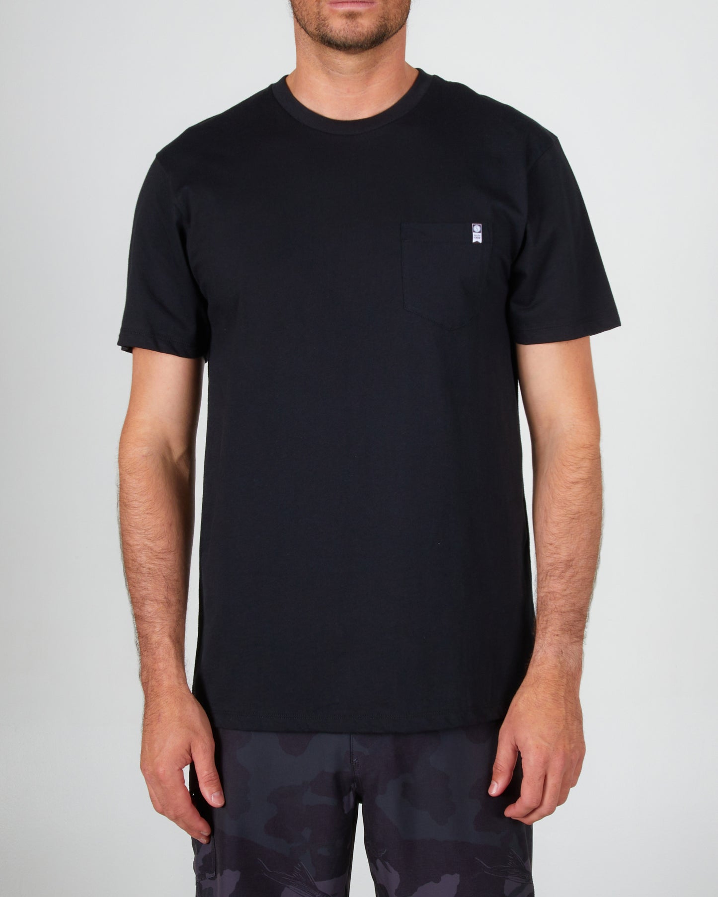 front view of Deep Pockets Black S/S Premium Pocket Tee