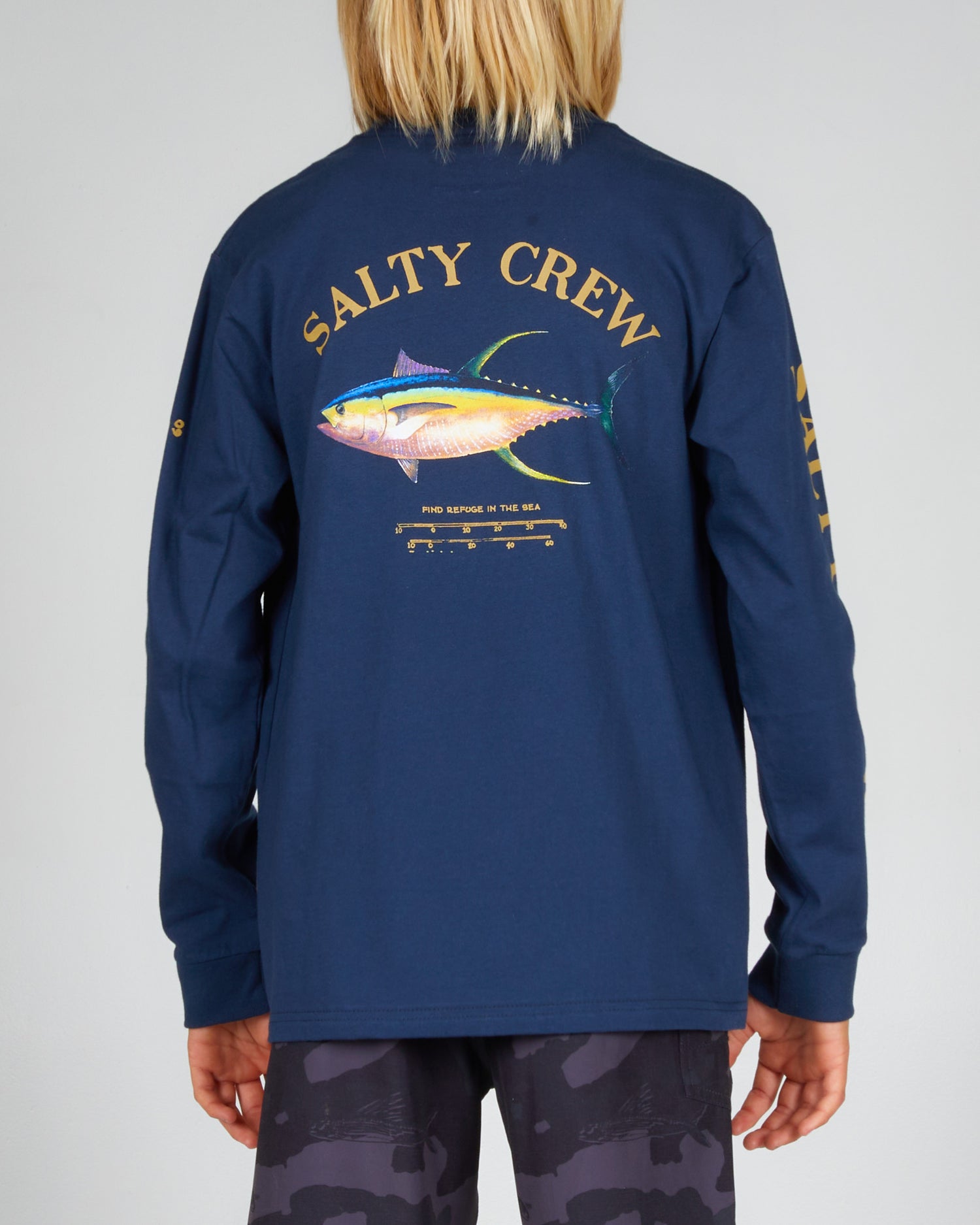 back graphic of Ahi Mount Boys Navy L/S Tee
