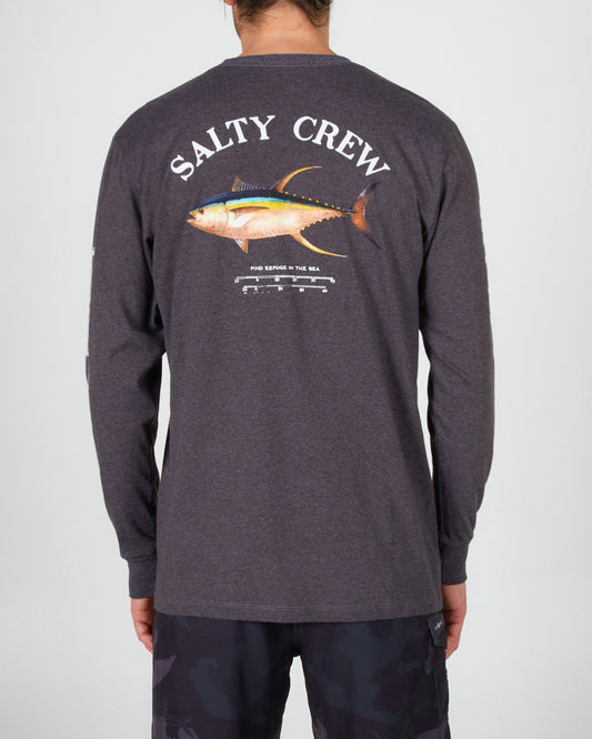back graphic of Ahi Mount Charcoal Heather L/S Standard Tee