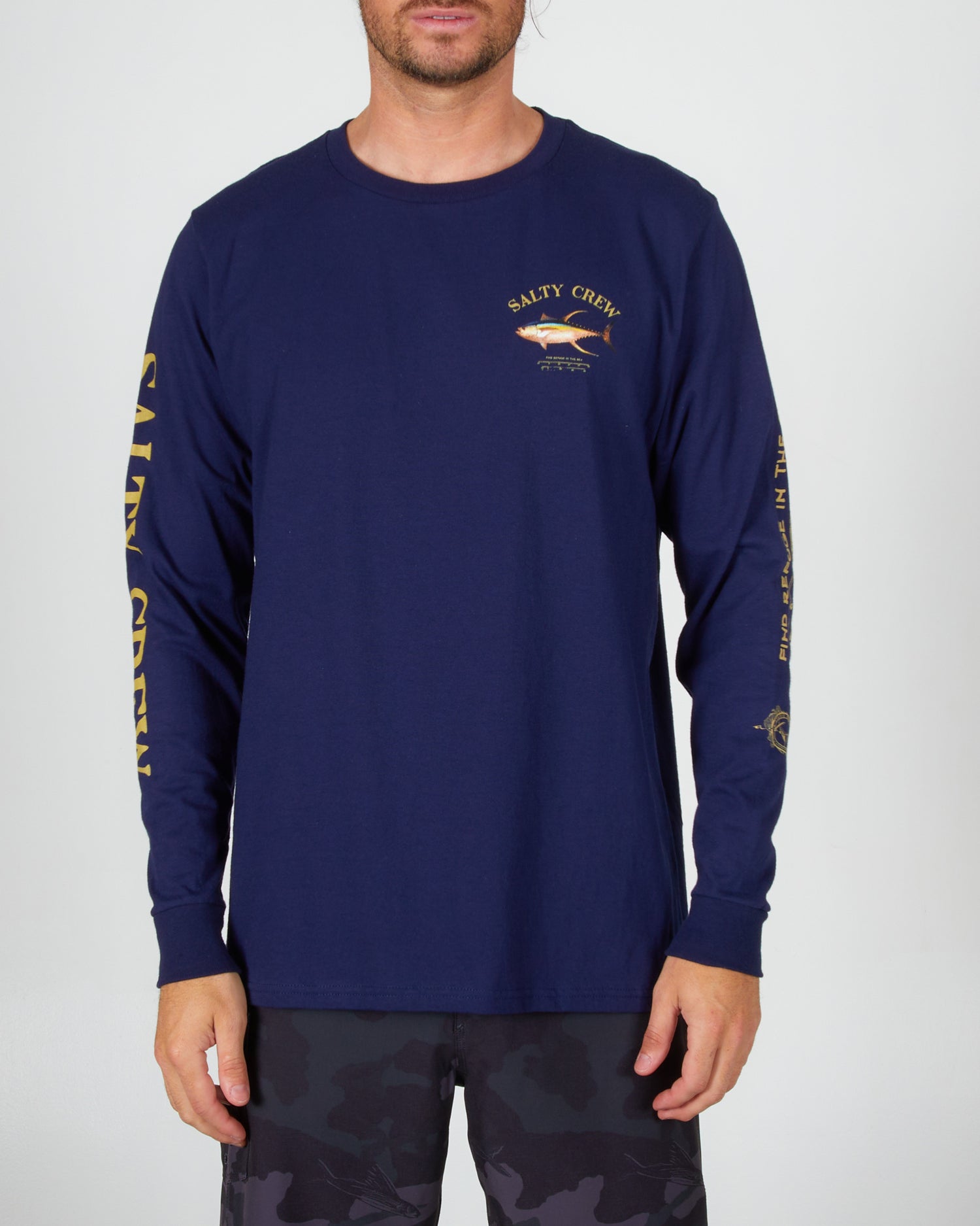 front view of Ahi Mount Navy L/S Standard Tee