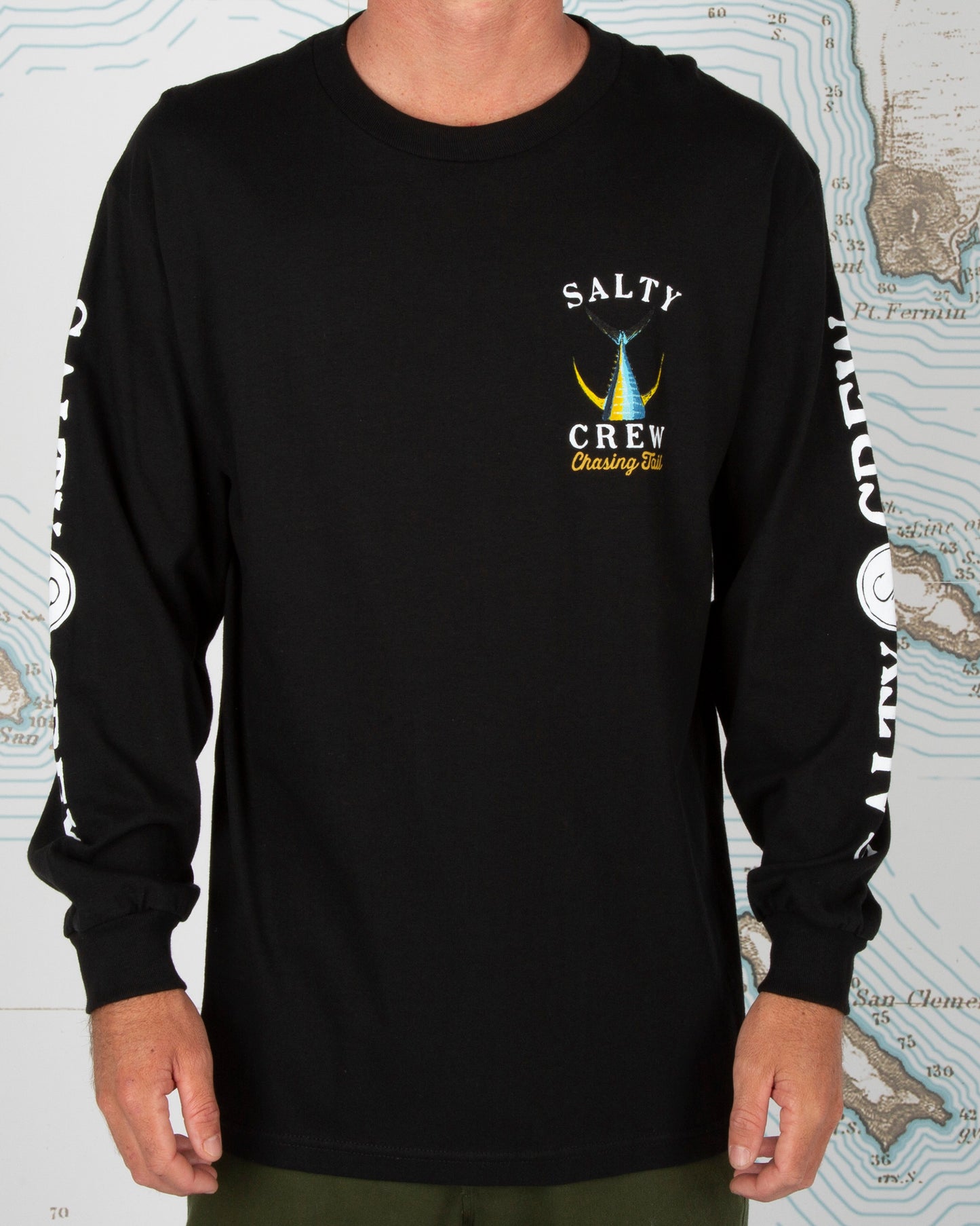 On body front of Tailed Black L/S Standard Tee