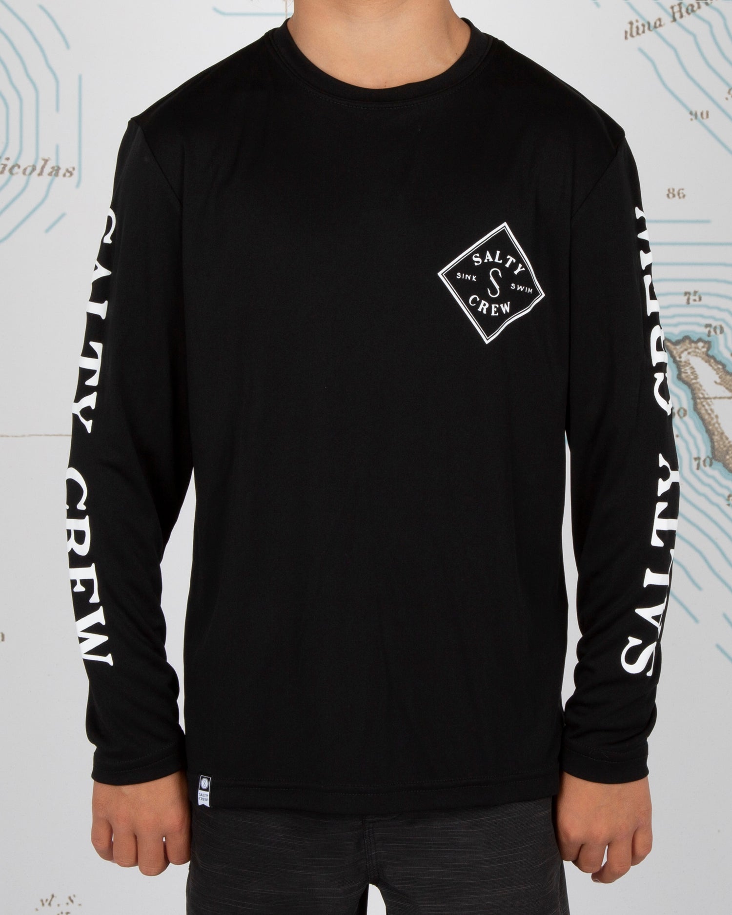 Salty Crew Tippet Boys Black UV L/S Tee Front