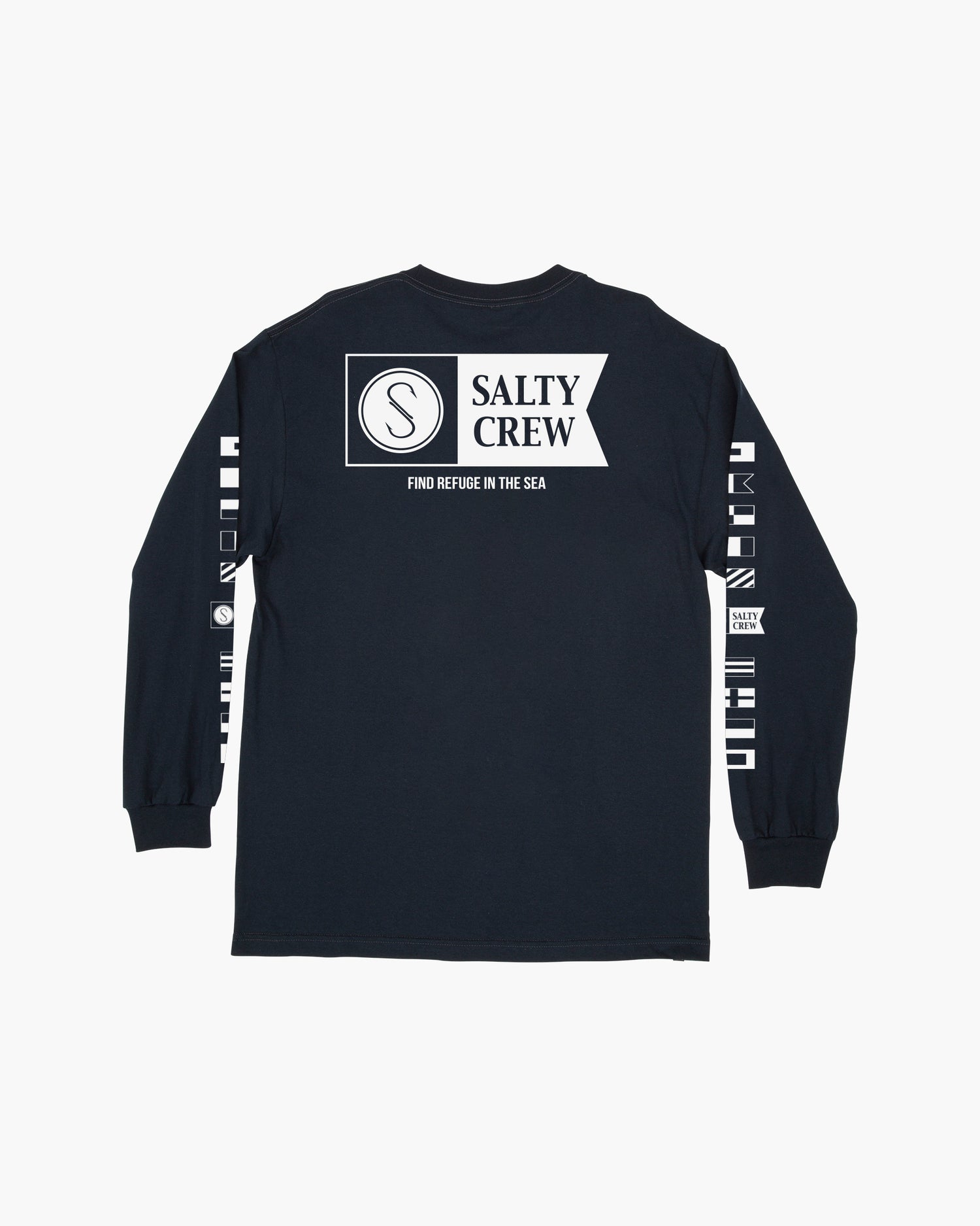 Off body back of Alpha Navy L/S Premium Tee