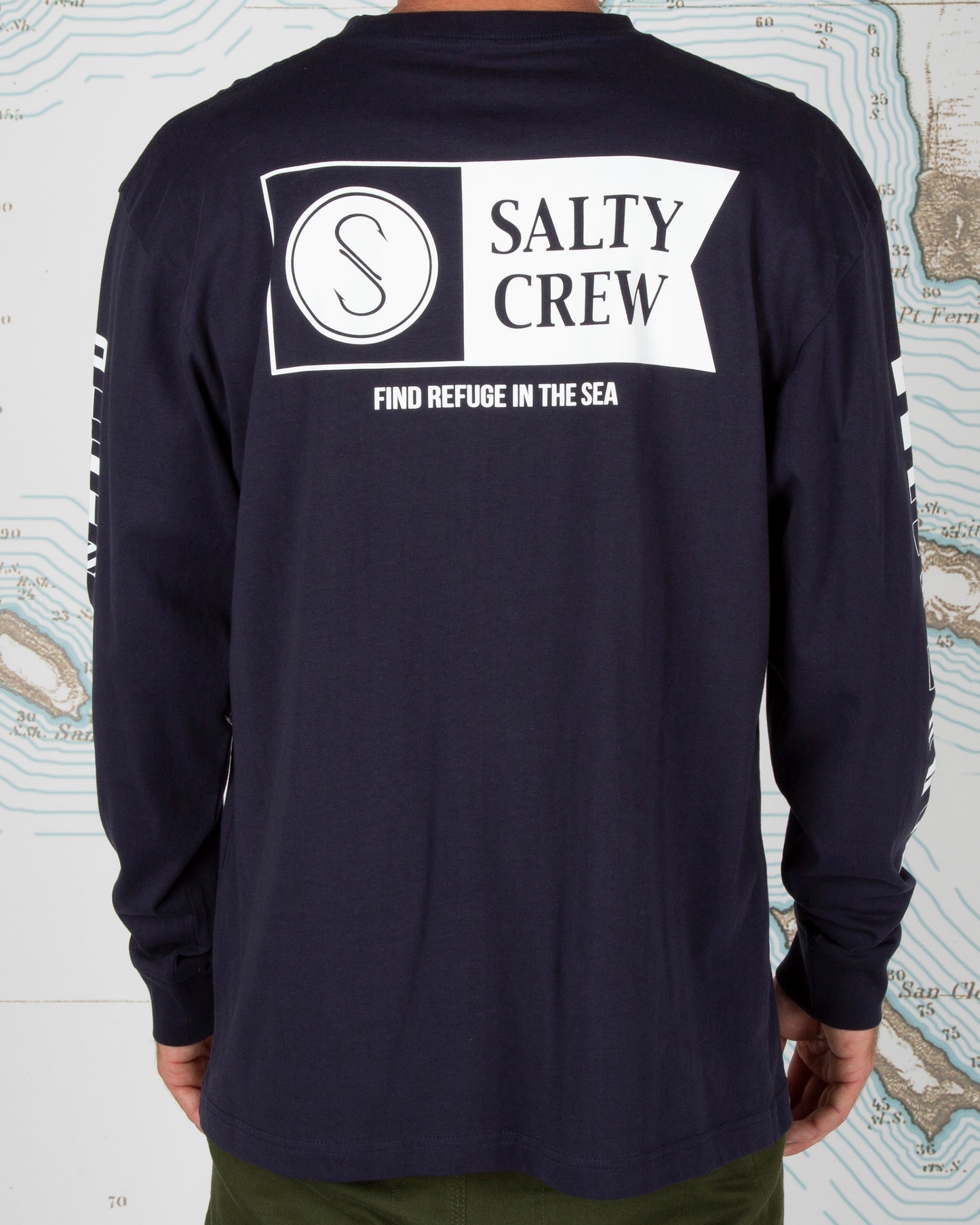 Salty Crew Black Long Sleeve T-Shirt Fishing Graphic Camo Logo Sz Medium